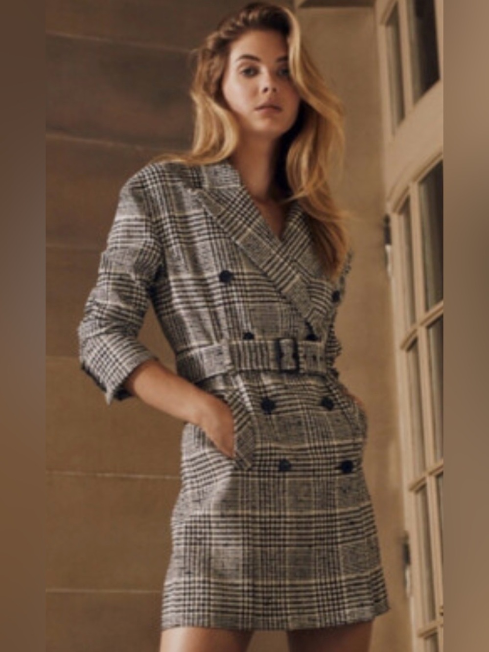 Veronica Beard Augusta Dickey Coat Dress Black White Check Plaid Size 6